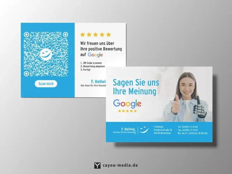 Grafikdesign - Bewertungskarten - Sanitätshaus-Orthopädie-Technik F. Hellwig GmbH