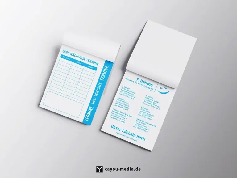 Grafikdesign - Terminblöcke - Sanitätshaus-Orthopädie-Technik F. Hellwig GmbH